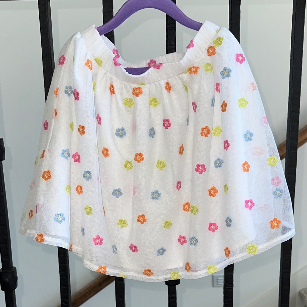 Old Navy | White Floral Mesh Skirt with Multicolor Embroidered Flowers | 6T